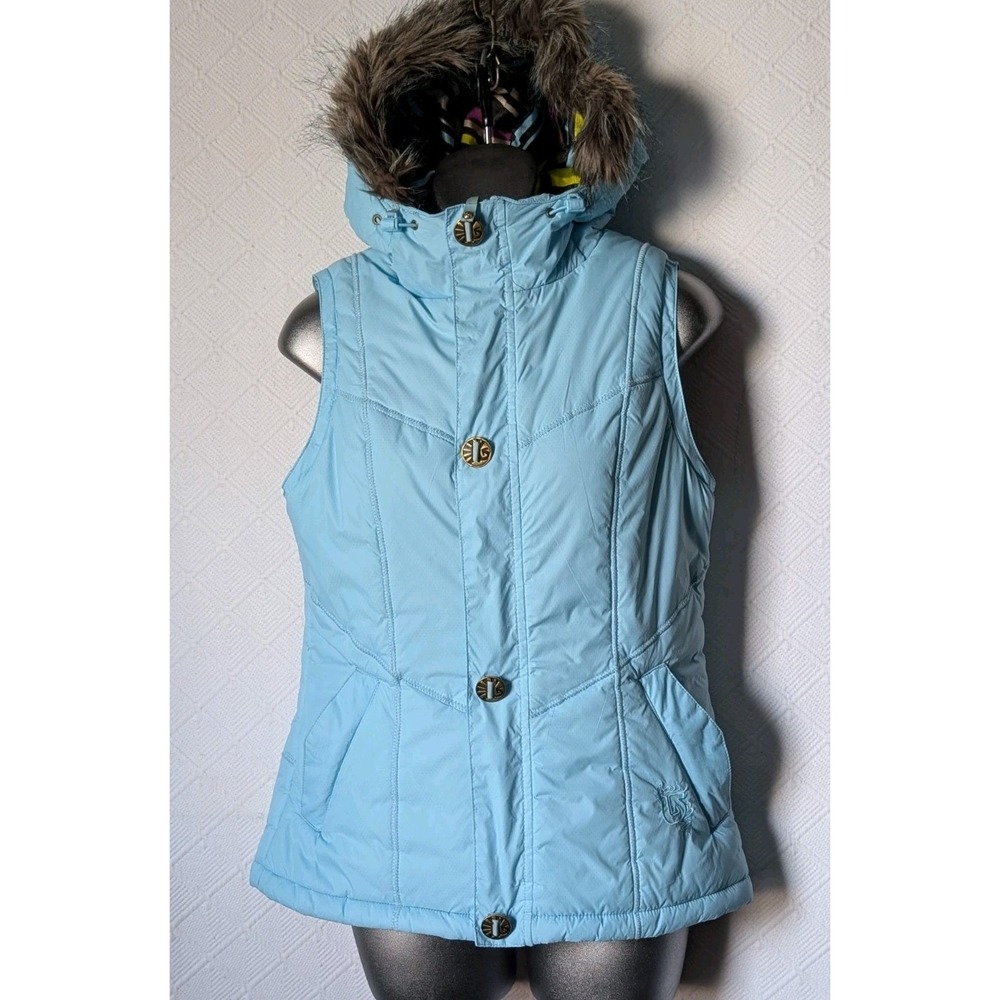 NEW! Burton S Hooded Puffer Vest W/Fur Trim In Blue